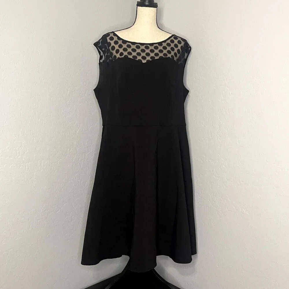 Torrid Retro Chic Black Dot Mesh Top Skater Swing Dress Size 24